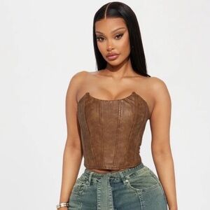 NEW Washed Faux Leather Corset Top Brown size medium